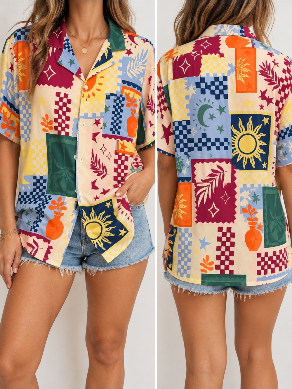 Another Influence Celestial Patchwork Button Up Shirt Size L